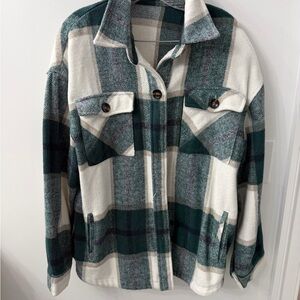 Staccato Green and Cream Plaid Utility Shacket